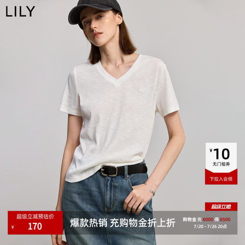 LILY竹节微透白色短袖T恤