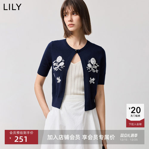 LILY新款短袖披肩针织开衫