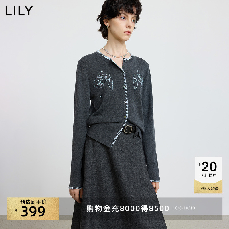 LILY羊毛混纺通勤女装圆领针织衫
