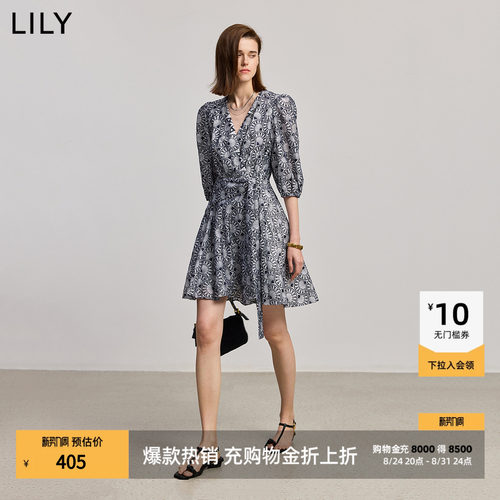 LILY收腰莱赛混纺新款连衣裙