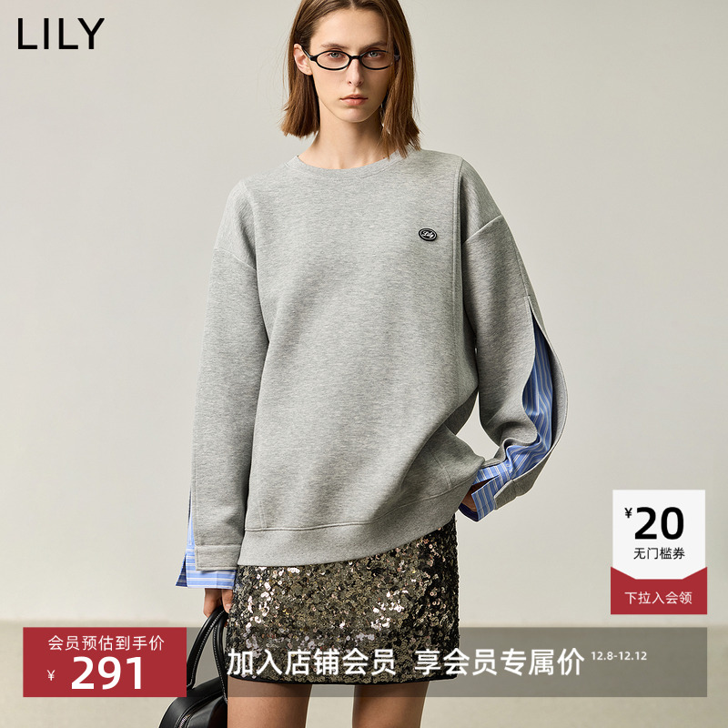 LILY通勤百搭设计感圆领拼接卫衣