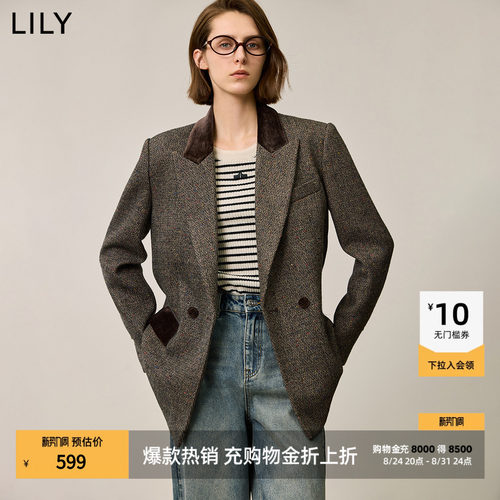 LILY通勤收腰美拉德丝绒西装外套