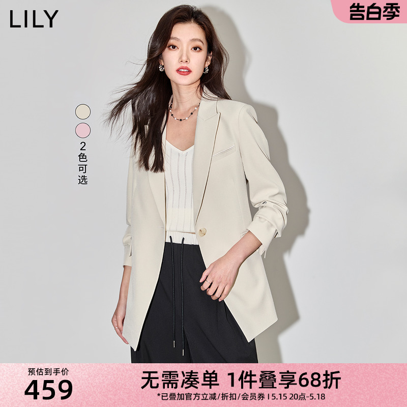 LILY2024春新款女装气质职业通勤款复古纯色一粒扣休闲西装外套女