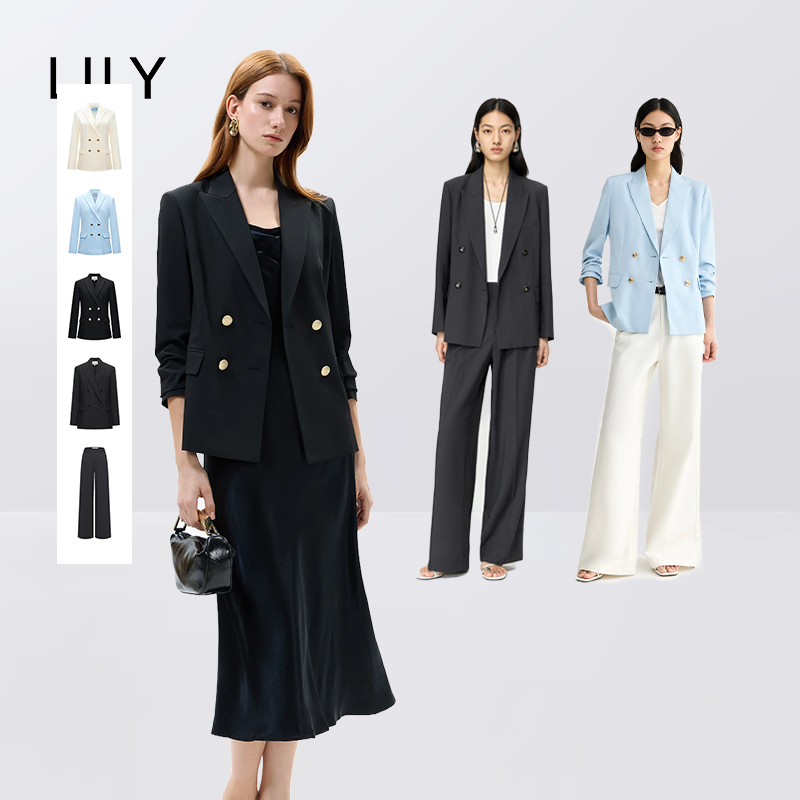 【所有女生的衣橱直播间】LILY老钱戗驳领双排扣宽松西装/直筒裤