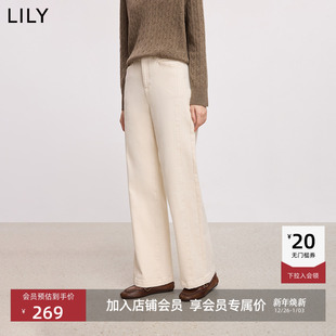 长裤 LILY2025冬新款 牛仔裤 简约宽松休闲通勤抓毛米白色直筒裤 女装