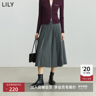 女装 LILY2025新款 格雷系气质通勤百褶裙半身裙长款 商场同款