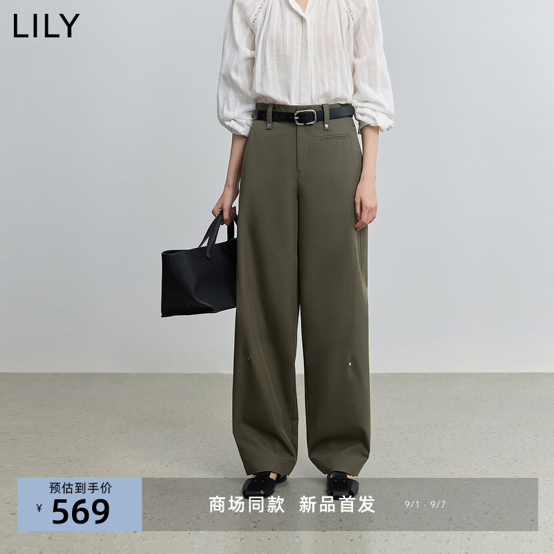 【商场同款】LILY2025秋新款女装工装风铆钉宽松通勤弯刀裤休闲裤