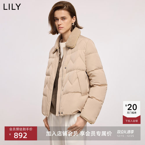 LILY短款鸭绒面包服翻领羽绒服