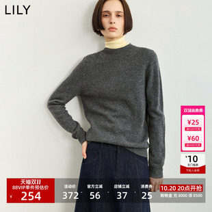 LILY2026冬新款女装简约烟囱领宽松休闲通勤浅色长袖针织衫毛衣