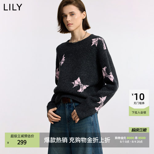 LILY通勤套头撞色蝴蝶结针织衫