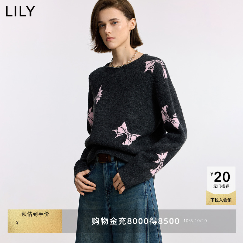 LILY通勤套头撞色蝴蝶结针织衫