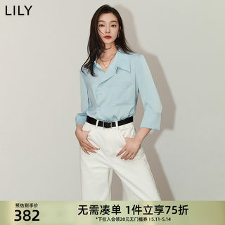 LILY2024夏新款女装设计感不对称气质通勤款宽松垂坠感七分袖衬衫