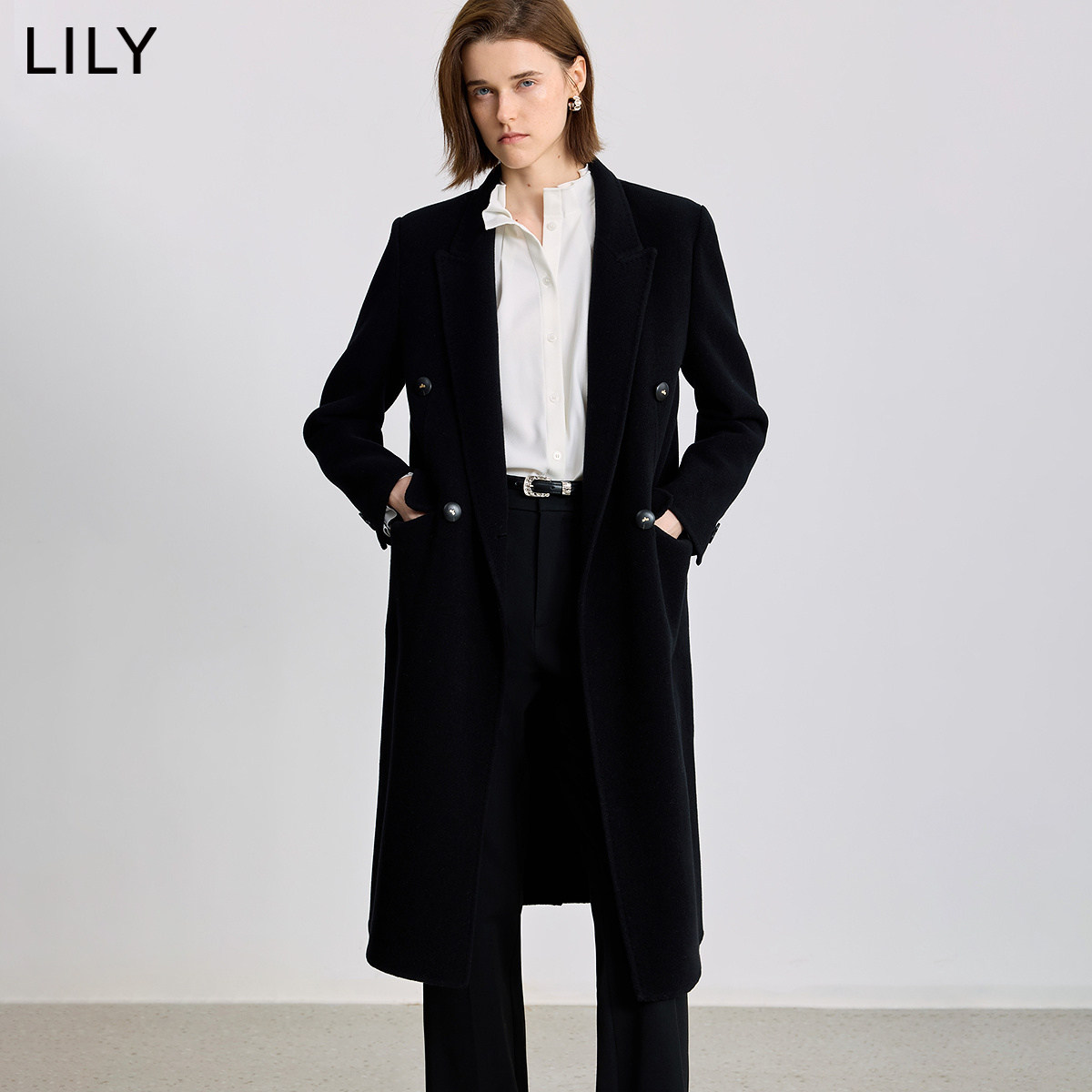 100%澳洲美丽诺羊毛LILY2025冬新款轻量双面呢毛呢大衣外