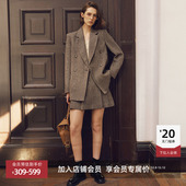 LILY2025新款 外套 女装 绵羊毛混纺老钱风人字纹驳领廓形通勤西装