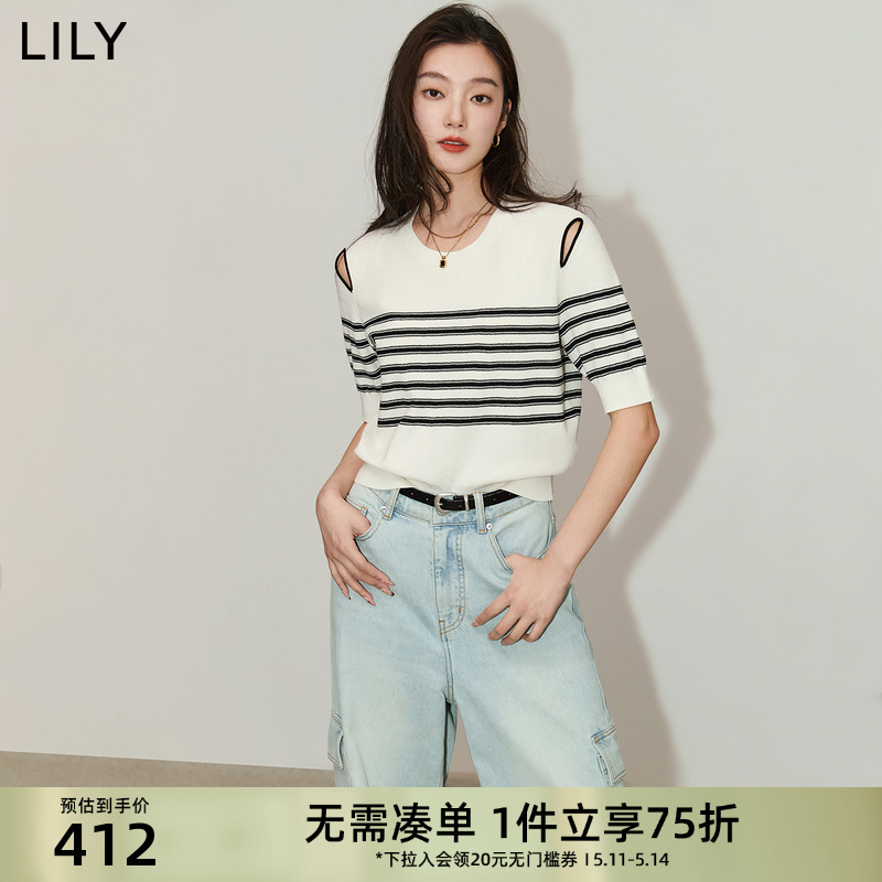 LILY毛针织衫设计感修身条纹