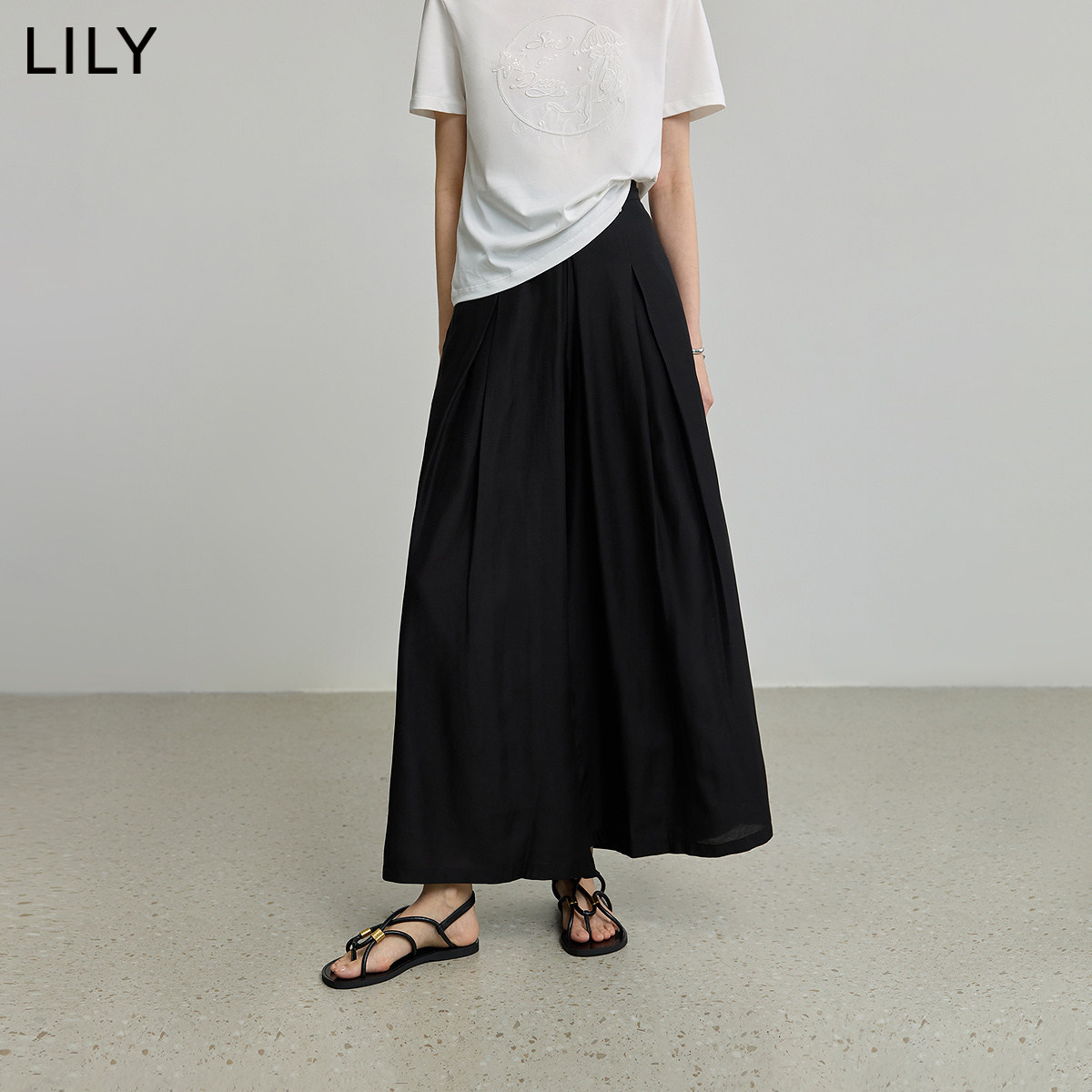 【商场同款】LILY2025新款女装醋酸混纺休闲直筒阔腿裤通勤裙裤