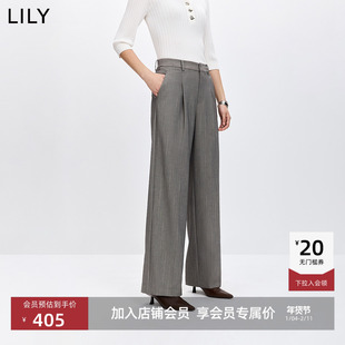 LILY2026春新款女装格雷系老钱风条纹气质通勤垂感直筒阔腿裤西裤