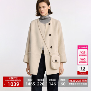 LILY2025冬新款女装小个子香风羊毛羊绒圆领双面短款毛呢外套