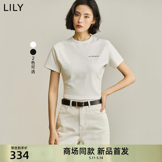 【商场同款】LILY2024夏新款女装时尚撞色印花百搭休闲修身T恤衫