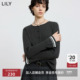 灰色针织衫 LILY2025冬新款 含羊毛格雷系圆领撞色拼接条纹喇叭袖 女