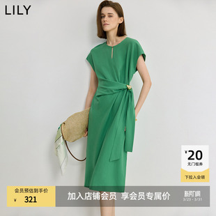 LILY2025新款 商场同款 莱赛尔亚麻休闲收腰连衣裙女 ART系列
