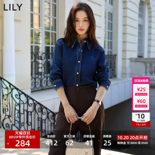 李沁代言LILY蓝色牛仔衬衫女上衣外套2026新款休闲长袖加厚衬衣