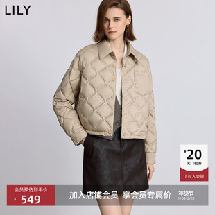 LILY2025冬新款复古简约菱格90鸭绒休闲通勤百搭轻薄羽绒服外套女