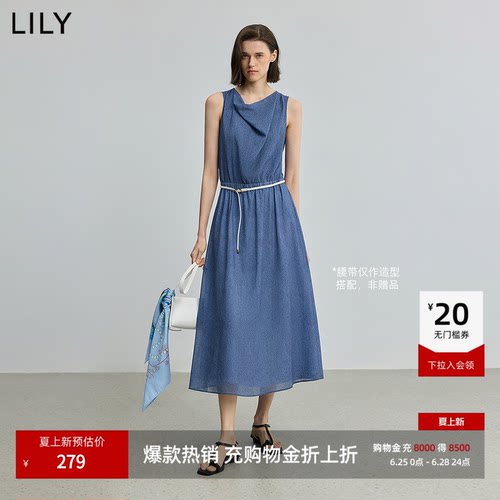 LILY收腰无袖法式女装新款连衣裙