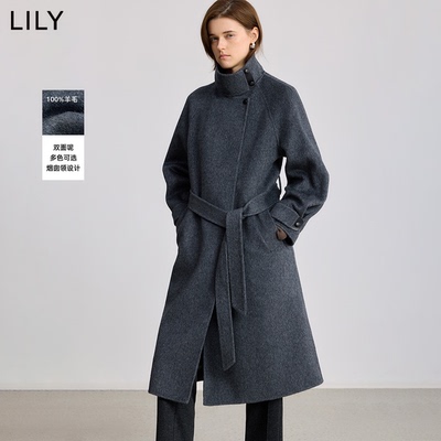 LILY通勤长款烟囱新款毛呢外套