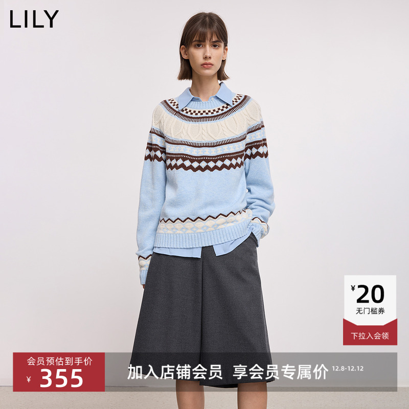 LILY费尔岛提花圆领套头针织衫