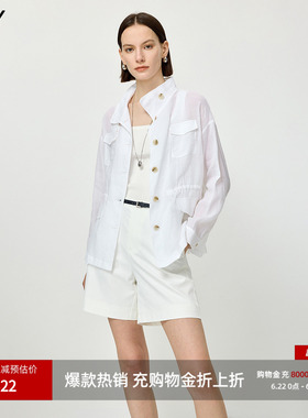 100%苎麻LILY2026夏新款女装老钱风立领收腰休闲通勤白色风衣外套