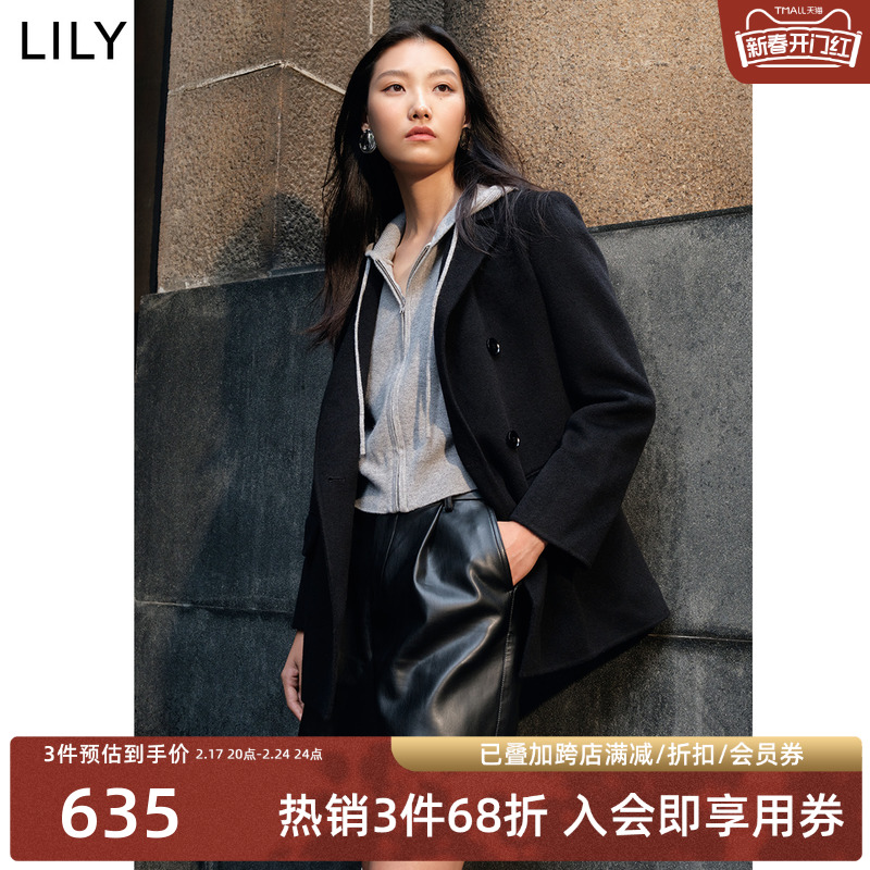 【100%羊毛】LILY双面呢大衣2023冬季新款高级感小个子毛呢外套女