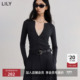 商场同款 LILY2025女装 格雷系休闲修身 收腰圆领长袖 针织开衫