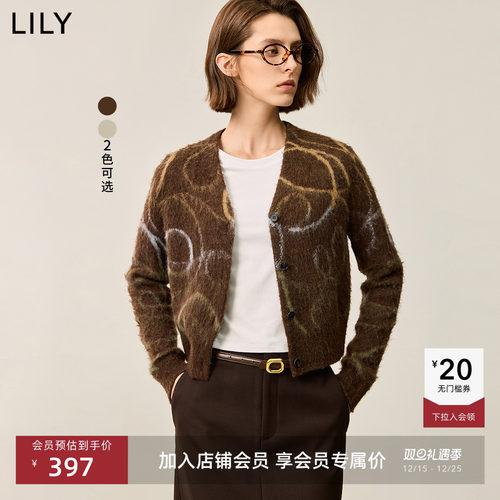 LILY毛绒感气质印花女装针织外套