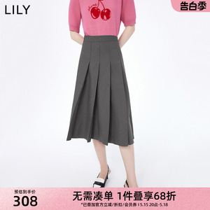 LILY女装都市通勤款减龄百褶半身裙a字裙高腰显瘦遮胯