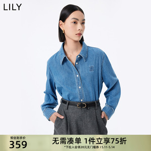 LILY新款女装全棉宽松垂坠感通勤款休闲牛仔衬衫叠穿女