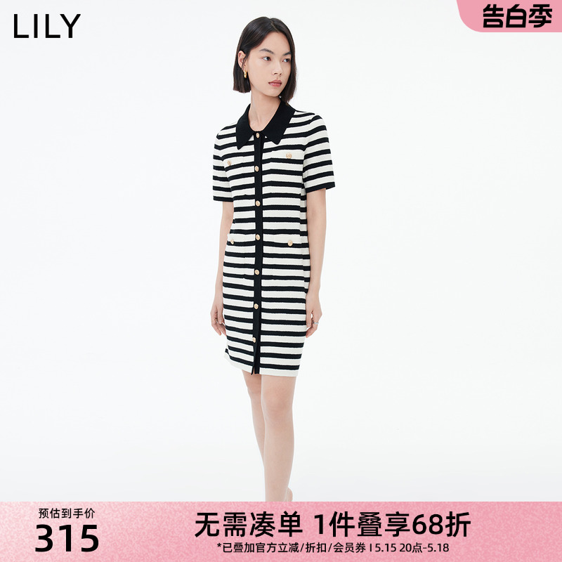 Lily新款小香风优雅针织连衣裙