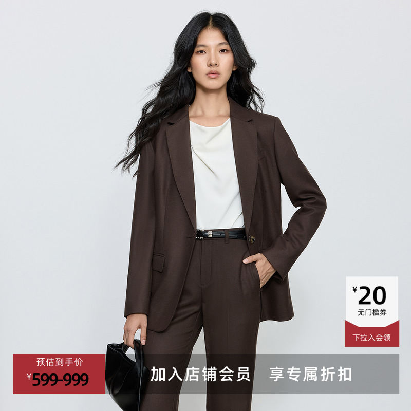 LILY绵羊毛通勤收腰咖啡色西装