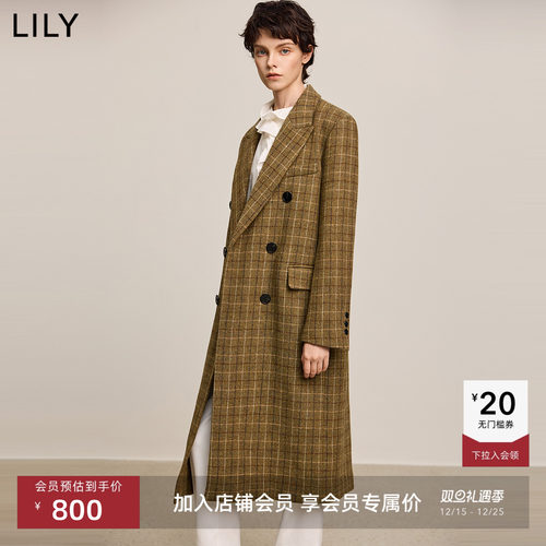 LILY羊毛通勤格子毛呢大衣外套