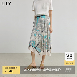 女装 LILY2025新款 商场同款 设计感印花休闲A字半身裙 ART系列