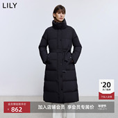 LILY2025冬新款 90鸭绒通勤加厚羽绒服外套长款 女装 立领收腰被子款
