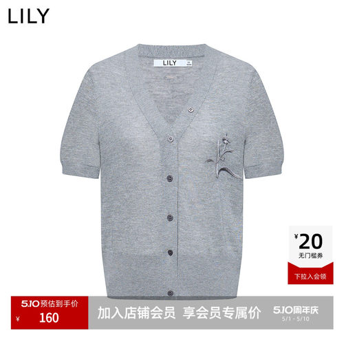 LILY短袖V领女装新款针织开衫