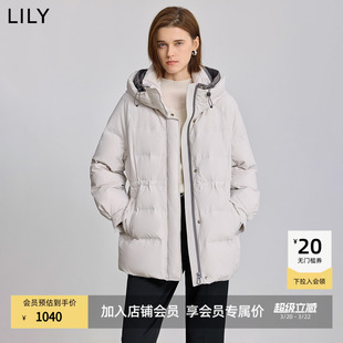 LILY2025冬新款女装简约撞色连帽90鸭绒收腰羽绒服外套短款小个子