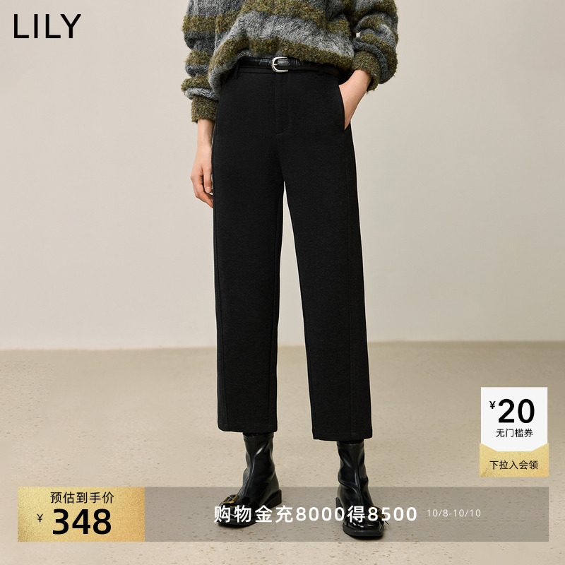 LILY通勤毛呢加厚直筒休闲裤