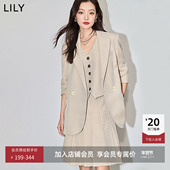 套装 LILY新款 老钱风人字纹高级气质通勤显瘦阔肩休闲黑色西装 女