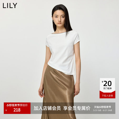 LILY通勤一字领撞色简约短袖