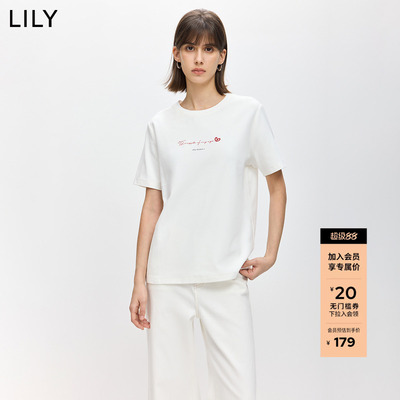 LILY磨毛通勤撞色圆领新款短袖