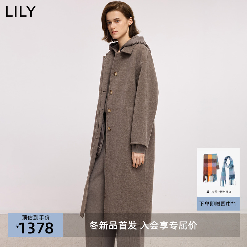 100%美丽诺羊毛LILY2025冬新款老钱气质翻领双面呢大衣毛呢外套女