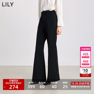 李沁代言LILY2026冬新款女装窄版弹力加绒气质通勤黑色微喇裤西裤