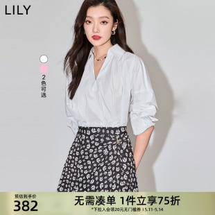 女装 衬衫 舒适全棉浪漫优雅褶皱通勤款 长袖 收腰修身 LILY2024夏新款